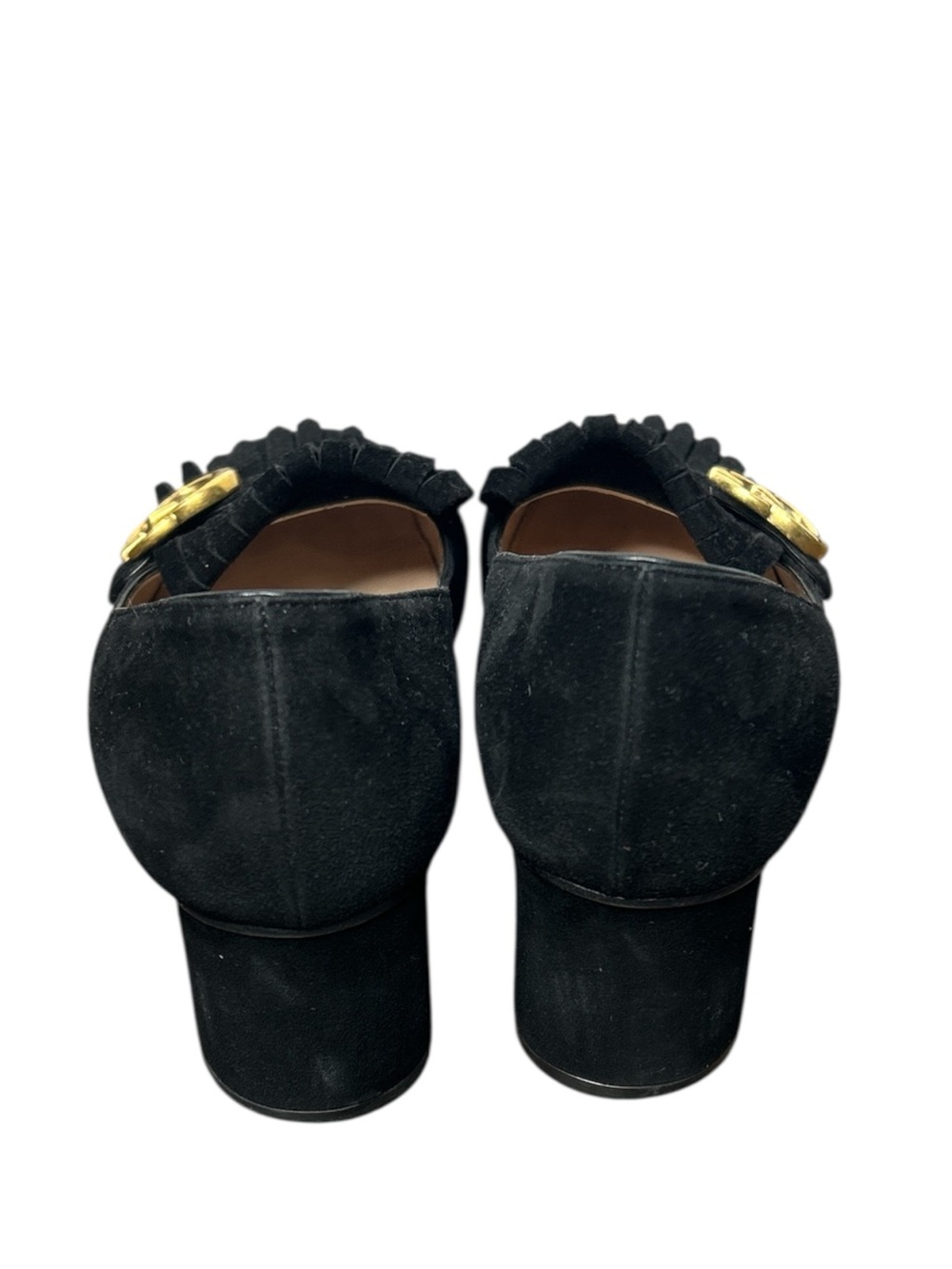 Gucci Marmont Fringe Block Heel Pumps Black Suede Double G Loafers Size 40.5 - Picture 4 of 9